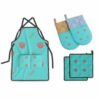 Coral and Pineapple Blue - VSL Apron - Kitchen Mitten and Pot Holder Bundle 2